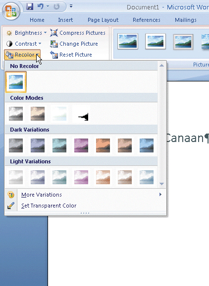 <strong>  Figure 3-1 As an alternative to using the Recolor button on the Format tab to display the Recolor gallery shown in the accompanying figure, you can right-click the graphic, click ____ on the shortcut menu, click Picture in the left pane and then click the Recolor button.</strong> A)Format Picture B)Image Options C)Colors and Themes D)Change Colors <div style=padding-top: 35px> 