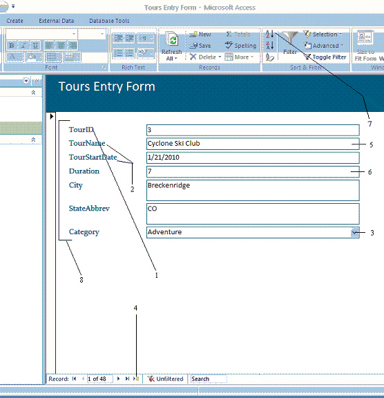 In the figure above, item 1 points to text box controls.