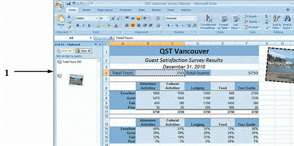 <strong> In the list of copied objects shown in the figure above, ____ has been added most recently.</strong> A) Total Tours 250 B) the photograph C) QST Vancouver D) Great Satisfaction Survey Results