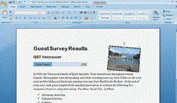 Mary Lou Jacobs, the general manager of QST Vancouver, has recently attempted to update pasted items in the figure below from the source Excel file. The edits made in Excel were not reflected in the Word document. Ms. Jacobs has several questions for you regarding this problem. If there is no data connection between the table in Word containing Total Tours 250, and the source cells in Excel, why do the table and source cells have an identical appearance?