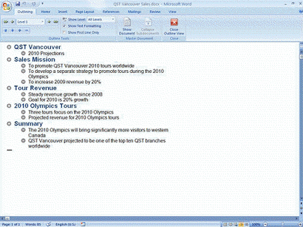 Mary Lou Jacobs has just asked you to create a PowerPoint slide presentation to be delivered at the next sales meeting. She expects you to construct the presentation slide by slide based on data in a Word document. You offer an faster alternative: importing the Word outline shown in the figure below into PowerPoint. Ms. Jacobs has several questions about the process. Are there any limitations to this method of creating a PowerPoint presentation?