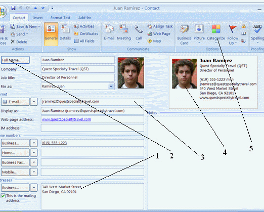 To add additional information about the contact s name shown in the figure above, you would click the item labeled 5 .