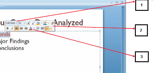 <strong> In the above figure, item 2 is ____.</strong> A) sometimes semitransparent B) called the Mini toolbar C) called the Quick Access Toolbar D) both a and b are correct