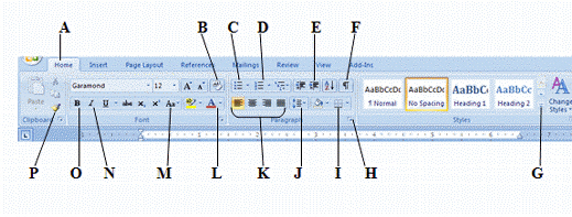 <strong> In the figure above, which button is used to change line spacing?</strong> A) J B) E C) K D) B