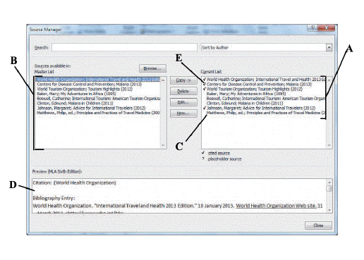 In the figure above, which label indicates a source that is available in the current document but is not cited?