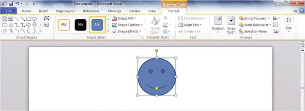 FIGURE OFF 1-1 Referring to Figure OFF 1-1 above, if you were to click somewhere else in the screen (and were no longer selecting the shape), the Drawing Tools tab ____.