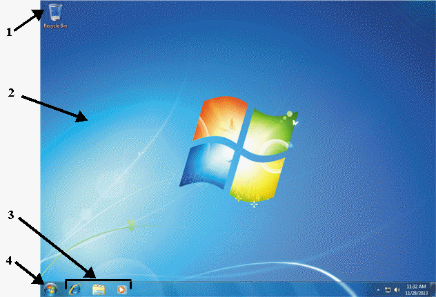 <strong>FIGURE WIN 1-1 In Figure WIN 1-1 above, #3 is pointing to ____ buttons.</strong> A) taskbar B) start bar C) status bar D) menu bar