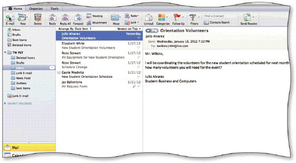 As shown in the accompanying figure, a closed envelope icon appears for an unread message.