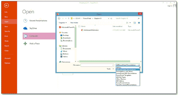To open a Microsoft Word outline in PowerPoint as a presentation, tap or click the ____ file type as shown in the accompanying figure.