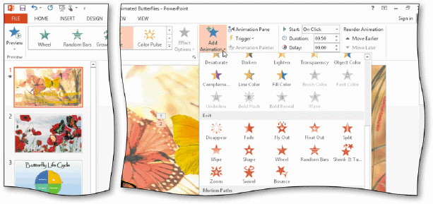 <strong> To animate a photo using an exit effect, first tap or click the Add Animation button to expand the Animation gallery, then scroll down to display the ____ section, as shown in the accompanying figure.</strong> A) Exit Animation B) Animate C) Exit D) Exit Effect