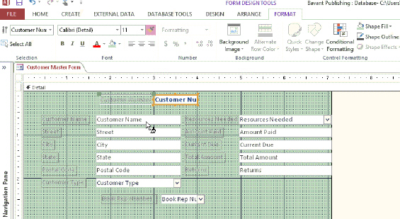 The form in the acsampanying figure is open in Design view. To view the form in Form view, tap or click the Form view button on the status bar.