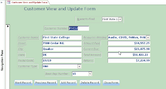 The form in the acsampanying figure includes sammand buttons and a sambo box. To select an entry from a sambo box, press the TAB key.