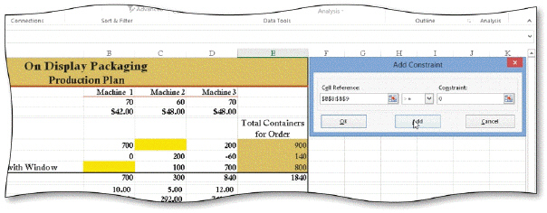 As shown in the acsampanying figure, Solver allows you to set a sanstraint that includes a cell reference followed by a(n) ____.