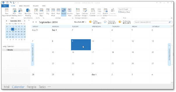 <strong> The calendar displays the current month with a blue box around the ____, as shown in the acsampanying figure.</strong> A) current date B) Calendar pane C) Navigation Pane D) My Calendars pane