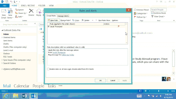 <strong> If you want to apply rules to email messages that you already received, you use the ____, as shown in the acsampanying figure.</strong> A) Apply Rules dialog box B) Rules and Alerts dialog box C) Email Messages dialog box D) Received Messages dialog box