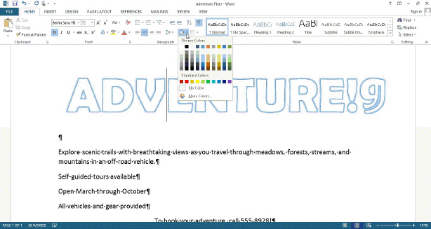 When you ____________________ text, using the tools shown in the acsampanying figure, Word salors the rectangular area behind any text or graphics.
