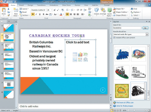 Referring to the figure above, once clip art is added to the slide, the Picture Tools Format tab is active on the Quick Access toolbar.