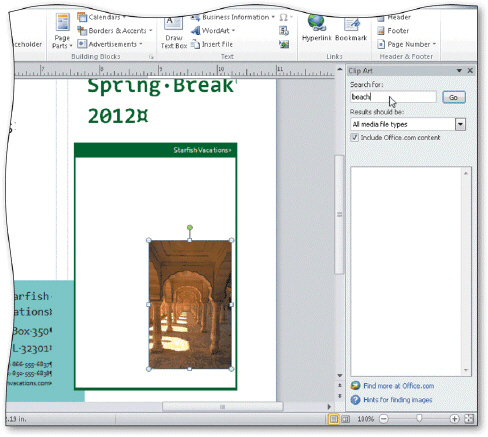 In the ____________________ task pane shown in the accompanying figure, if the Search for text box contains text, drag through the text to select it.