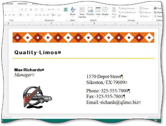 Using the accompanying figure, briefly discuss how a business card can be used in publications.