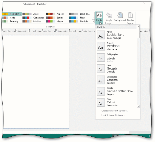 <strong> As shown in the accompanying figure, tap or click the Scheme Fonts button on the PAGE DESIGN tab in the Schemes group to display the ____ gallery.</strong> A) Scheme Fonts B) Change Fonts C) Custom fonts D) Graphic fonts