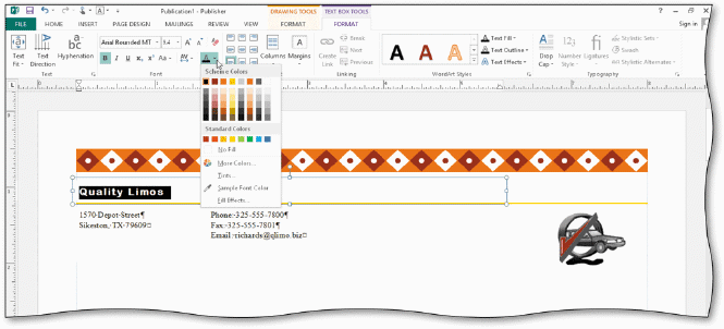 Using the accompanying figure, list the step or steps necessary to sample a font color.