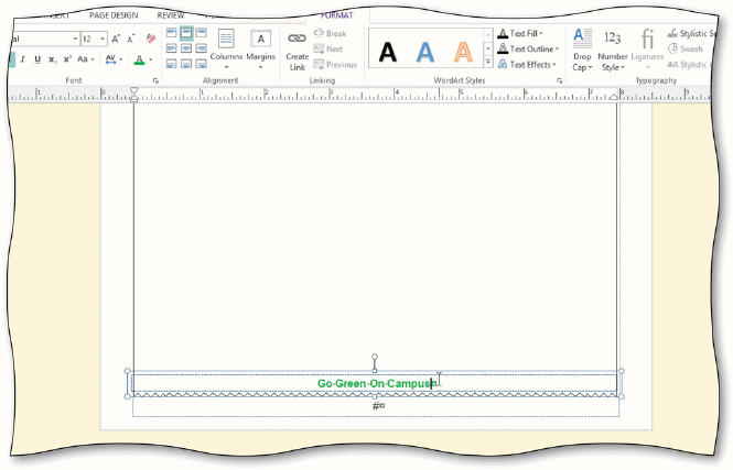 Describe how to insert repeating text, make the text font size 12 and color green, and center the text, as demonstrated in the accompanying figure.