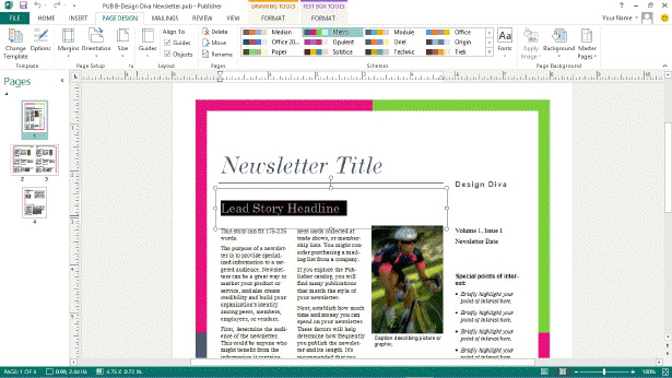<strong> In the accompanying figure, the elements surrounding the text box that states Lead Story Headline are ____.</strong> A) handles B) designs C) frames D) insert icons
