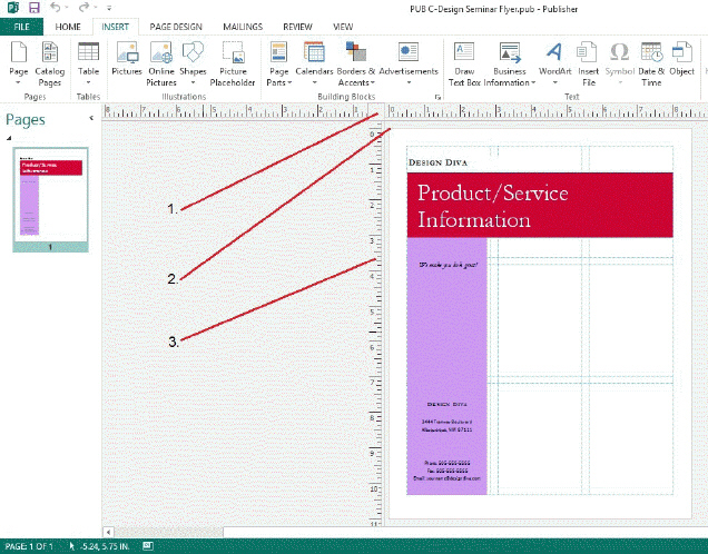 <strong> In the accompanying figure, item 3 shows ____.</strong> A) a new vertical ruler location B) the default vertical ruler location C) a new horizontal ruler location D) the default horizontal ruler location