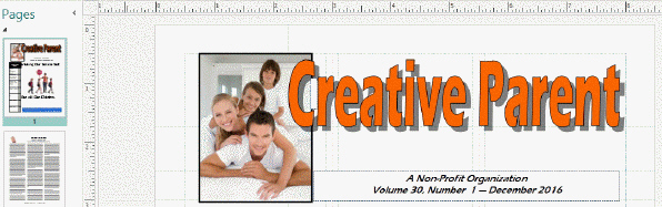<strong>  In the accompanying figure, the title of the newsletter was originally behind the graphic of the children causing the letter C to not appear. To fix this, the designer selected Creative Parent and clicked the ____ button.</strong> A) Bring Forward B) Send Backward C) Move In Front D) Stack on Top <div style=padding-top: 35px> 