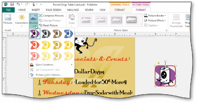 Tap or click the Recolor button to display the ____________________ gallery, as shown in the accompanying figure.