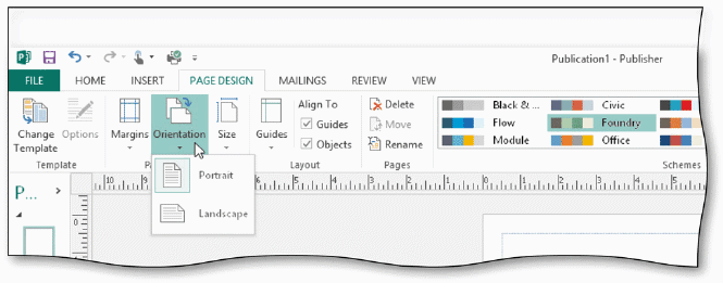 <strong> You can change the page orientation of a publication by tapping or clicking the ____ button, as shown in the accompanying figure.</strong> A) Margins B) Change Page Orientation C) Change Page Size D) Change Template