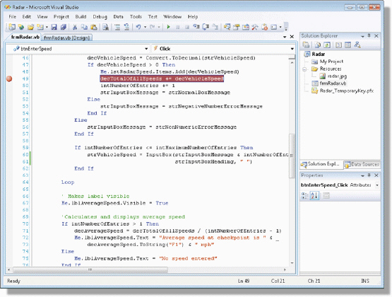 <strong> Figure 6-3 As shown in the accompanying figure, ____ are stopping points placed in the code to tell Visual Studio 2008 debugger where and when to pause the execution of the program.</strong> A) breakpoints B) debug points C) halt points D) tracepoints