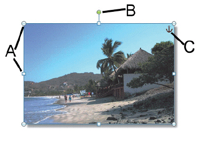 Item C in the accompanying image only appears when formatting marks are displayed.
