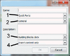 <strong> The dialog box shown in the accompanying figure is the ____ dialog box.</strong> A) Create New Quick Part B) Building Blocks C) Quick Parts D) Create New Building Block