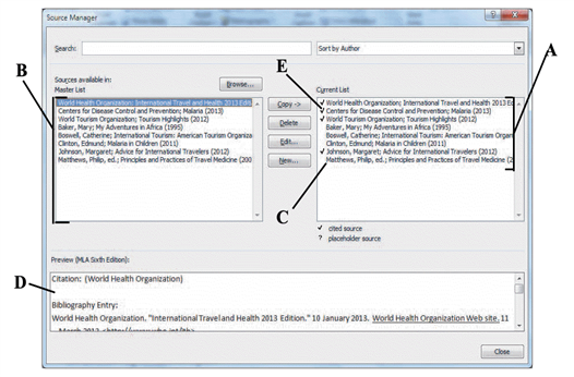 In the figure above, which label indicates a source that is available in the current document but is not cited?