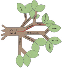 <strong> In the tree structure storage metaphor shown in the above figure, the leaves at the end of the branches represent ____.</strong> A) the root directory B) folders C) files D) drives