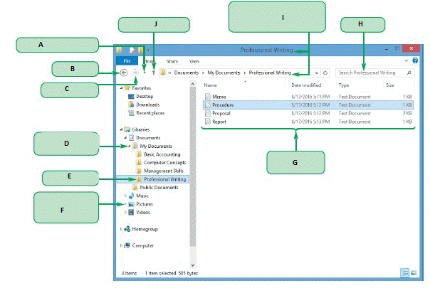 <strong> Clicking the button marked by box ____ in the accompanying figure will show the file & folder locations that you have recently visited.</strong> A) A B) B C) F D) I