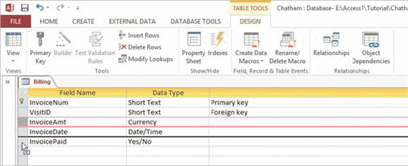 <strong> In the accompanying figure, what is the name of the table being edited?</strong> A) Invoices B) InvoicePaid C) Chatham D) Billing
