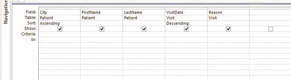 In the accompanying figure, the sort order for the VisitDate field is descending . ____________________