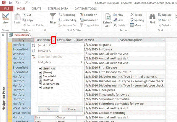 <strong> In the accompanying figure, the arrow outlined to the right of the field name First Name gives the user access to the ____ feature when clicked.</strong> A) AutoFilter B) Sort C) Selection D) Replace