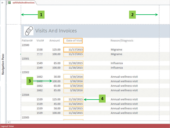 <strong> In the accompanying figure, which view is being used to view the report?</strong> A) Report view B) Design view C) Print Preview D) Layout view