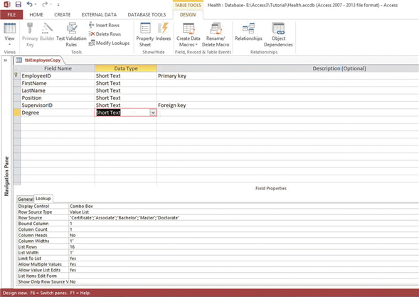 <strong> Using the accompanying figure, which field property is set to allow more than one value to be added to the field?</strong> A) Row Source B) Allow Multiple Values C) Allow Value List Edits D) Row Source Type