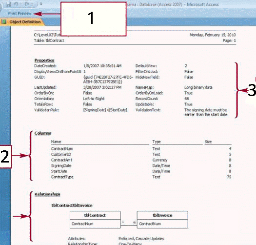 <strong> All of the following are included on the report in the accompanying figure EXCEPT ____ documentation.</strong> A)table B)field C)record D)relationship