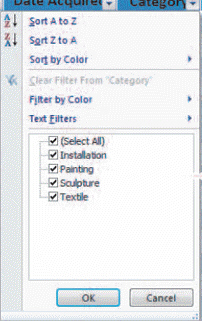In the accompanying figure Installation Sculpture and Textile are all part of the list of ____ options.