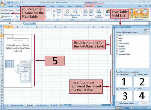 Item ____ in the accompanying figure indicates the fields you want to display as the rows in the PivotTable.