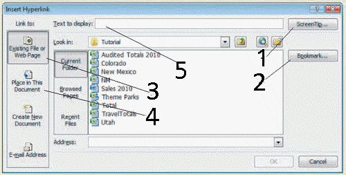 Click the item marked ____ in the accompanying figure to set the hyperlink text.