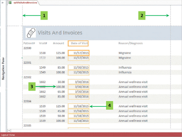 <strong> In the accompanying figure, which view is being used to view the report?</strong> A) Report view B) Design view C) Print Preview D) Layout view