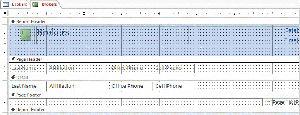 <strong> In the accompanying figure, which report section contains the data for the column Affiliation?</strong> A) Page Header B) Page Footer C) Detail D) Report Header