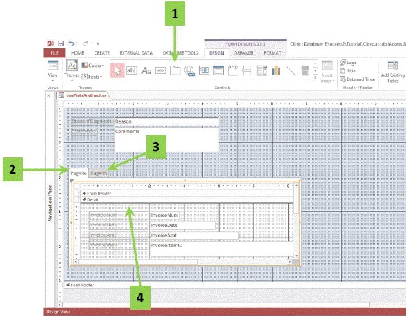 In the accompanying figure, which arrow points to the Tab Control tool?