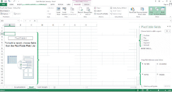 <strong> On the bottom-right corner of the figure above, there are four squares labeled FILTER, COLUMNS, ROWS, and VALUES. These four areas represent the ____ of the PivotTable.</strong> A) files B) categories C) segments D) layout